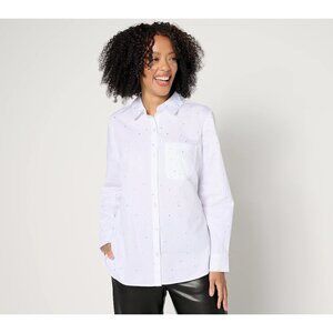 Joan Rivers Red Carpet Button Front Shirt with Rhinestones Size Large White Work